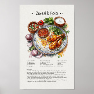Zeresk Polo Waterverf | Perzisch eten Poster
