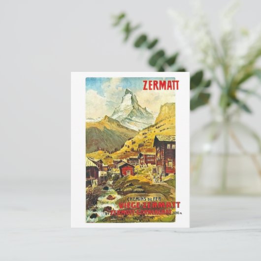 Zermat, bergtop, Zwitserland, zomer-vintage Briefkaart (Staand voorkant)