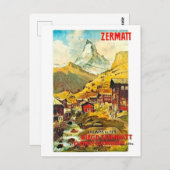 Zermat, bergtop, Zwitserland, zomer-vintage Briefkaart (Voorkant / Achterkant)