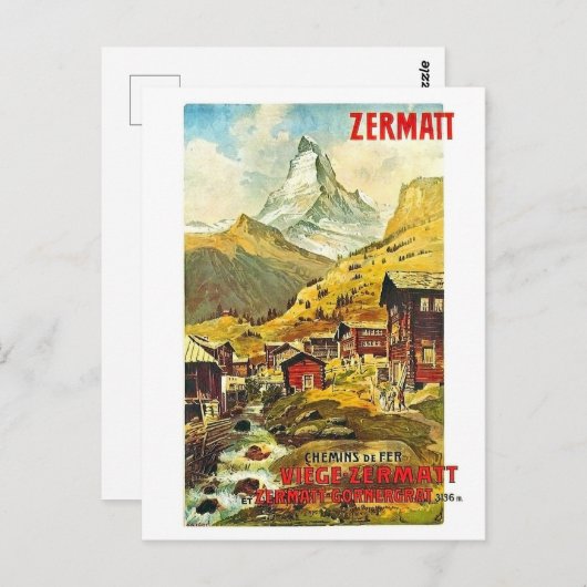 Zermat, bergtop, Zwitserland, zomer-vintage Briefkaart (Voorkant / Achterkant)