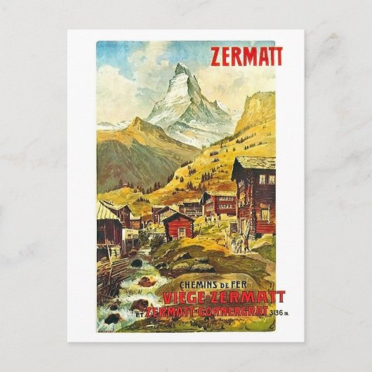 Zermat, bergtop, Zwitserland, zomer-vintage Briefkaart (Voorkant)