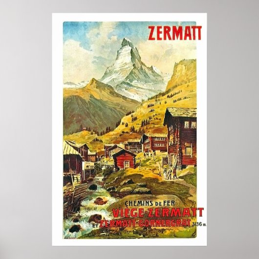 Zermat, bergtop, Zwitserland, zomer-vintage Poster (Voorkant)