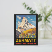 Zermatt, bergtop, Zwitserland vintage-reis Briefkaart (Staand voorkant)