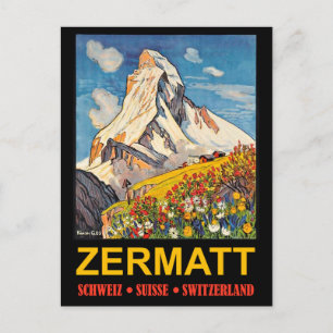 Zermatt, bergtop, Zwitserland vintage reis Briefkaart
