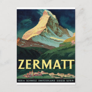 Zermatt, bergtop, Zwitserland, vintage, reizen Briefkaart