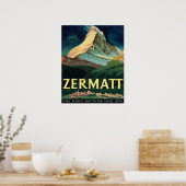 Zermatt, bergtop, Zwitserland, vintage, reizen Poster (Keuken)