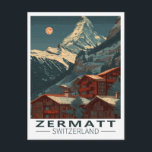 Zermatt Matterhorn Vintage Travel Briefkaart<br><div class="desc">Leg de tijdloze schoonheid van Zermatt, Zwitserland, vast met dit opvallende poster in stijl! Met de iconische Matterhorn-piek onder een sterrenhemel met maanlicht, omringd door charmante Zwitserse chalets en een levendig alpenlandschap, combineert dit ontwerp nostalgische kunstenaarschap met adembenemende details. Perfect voor reizigers, liefhebbers van bergen of iedereen die van Europese...</div>