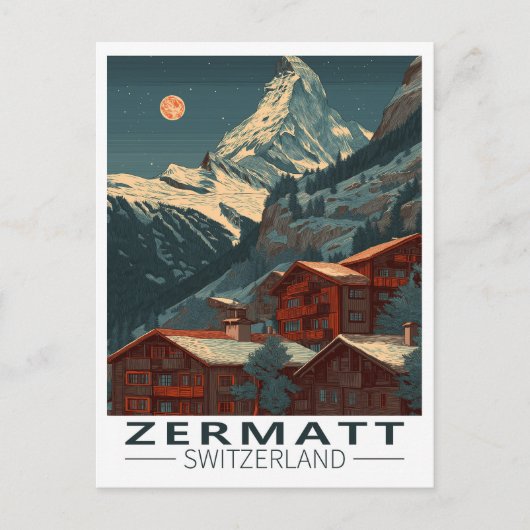 Zermatt Matterhorn Vintage Travel Briefkaart (Voorkant)