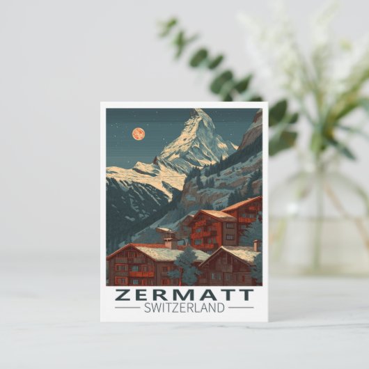 Zermatt Matterhorn Vintage Travel Briefkaart (Staand voorkant)