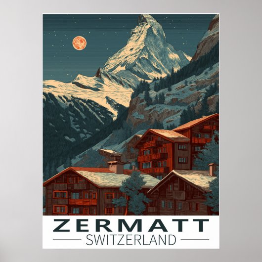 Zermatt Matterhorn Vintage Travel Poster (Voorkant)