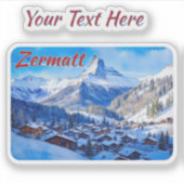 Zermatt Matterhorn Zwitserland Alpen Waterverf Sticker (Voorkant)