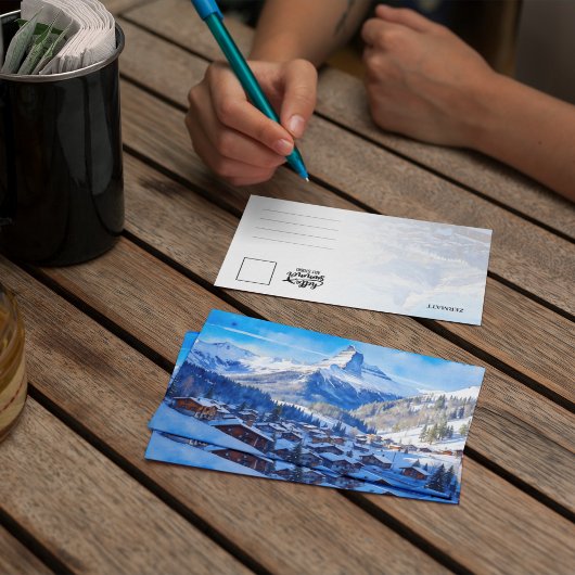Zermatt Matterhorn Zwitserland Waterverf Briefkaar Kaart