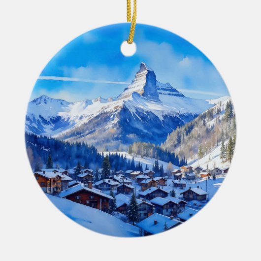 Zermatt Matterhorn Zwitserland Waterverf Keramisch Ornament (Voorkant)