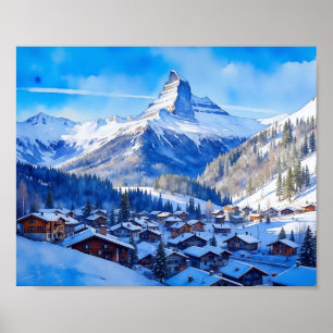 Zermatt Matterhorn Zwitserland Waterverf Poster