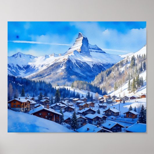 Zermatt Matterhorn Zwitserland Waterverf Poster (Voorkant)