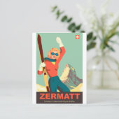Zermatt Ski Girl, Zwitserland Briefkaart (Staand voorkant)