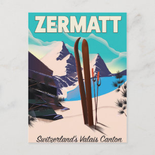 Zermatt Ski vacation poster Briefkaart