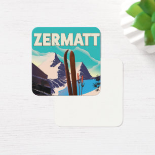 Zermatt Ski vacation poster Vierkante Visitekaartjes