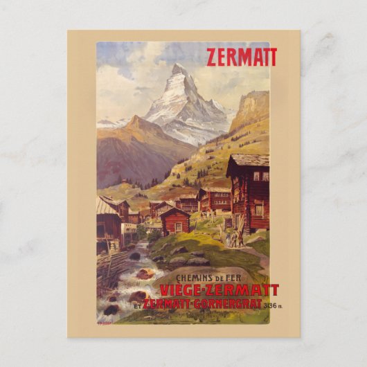 Zermatt Swiss Vintage Poster 1900 Briefkaart (Voorkant)