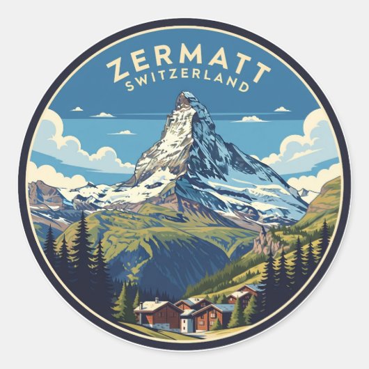Zermatt Switzerland Matterhorn Ronde Sticker (Voorkant)