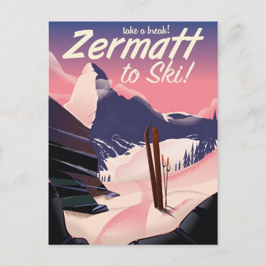 Zermatt vintage reisposter briefkaart (Voorkant)