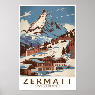 Zermatt Zwitserland Illustratie Reis Kunst Retro Poster