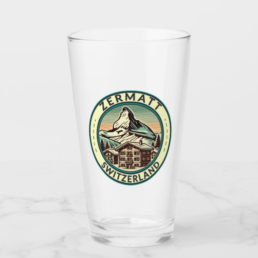 Zermatt Zwitserland Illustratie Reizen Art Badge Glas (Voorkant)