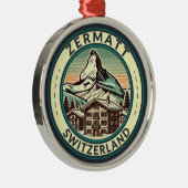 Zermatt Zwitserland Illustratie Reizen Art Badge Metalen Ornament (Rechts)