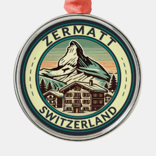 Zermatt Zwitserland Illustratie Reizen Art Badge Metalen Ornament