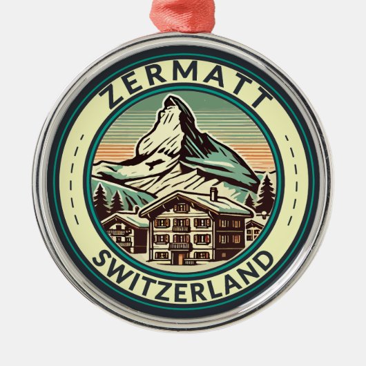 Zermatt Zwitserland Illustratie Reizen Art Badge Metalen Ornament (Voorkant)