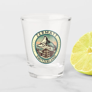 Zermatt Zwitserland Illustratie Reizen Art Badge Shot Glas