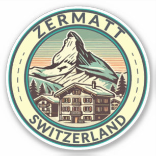 Zermatt Zwitserland Illustratie Reizen Art Badge Sticker