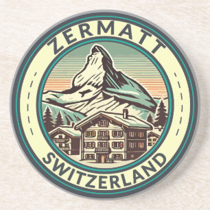 Zermatt Zwitserland Illustratie Reizen Art Badge Zandsteen Onderzetter