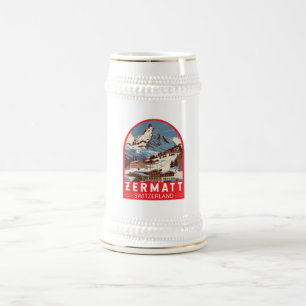 Zermatt Zwitserland Illustratie Reizen Art Retro Bierpul