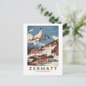 Zermatt Zwitserland Illustratie Reizen Art Retro Briefkaart (Staand voorkant)