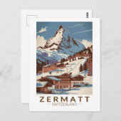 Zermatt Zwitserland Illustratie Reizen Art Retro Briefkaart (Voorkant / Achterkant)
