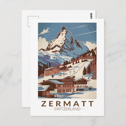 Zermatt Zwitserland Illustratie Reizen Art Retro Briefkaart (Voorkant / Achterkant)