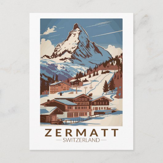 Zermatt Zwitserland Illustratie Reizen Art Retro Briefkaart (Voorkant)