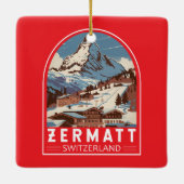 Zermatt Zwitserland Illustratie Reizen Art Retro Keramisch Ornament (Achterkant)