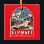 Zermatt Zwitserland Illustratie Reizen Art Retro Keramisch Ornament<br><div class="desc">Zermatt retro vector reisontwerp. Zermatt,  in het kanton Wallis in het zuiden van Zwitserland,  is een bergresort dat bekend staat om skiën,  klimmen en wandelen.</div>