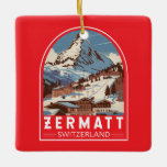 Zermatt Zwitserland Illustratie Reizen Art Retro Keramisch Ornament<br><div class="desc">Zermatt retro vector reisontwerp. Zermatt,  in het kanton Wallis in het zuiden van Zwitserland,  is een bergresort dat bekend staat om skiën,  klimmen en wandelen.</div>