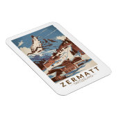 Zermatt Zwitserland Illustratie Reizen Art Retro Magneet (Rechterzijde)