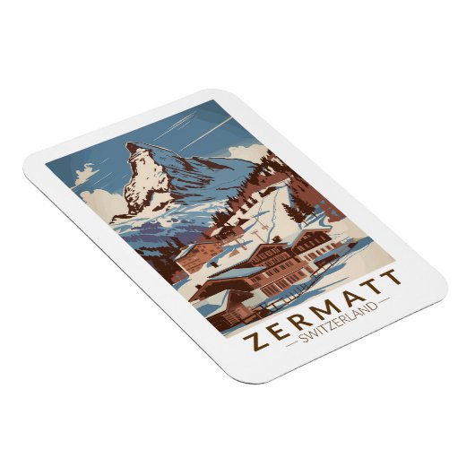 Zermatt Zwitserland Illustratie Reizen Art Retro Magneet (Rechterzijde)