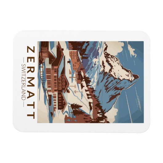 Zermatt Zwitserland Illustratie Reizen Art Retro Magneet (Horizontaal)
