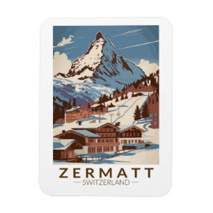 Zermatt Zwitserland Illustratie Reizen Art Retro Magneet