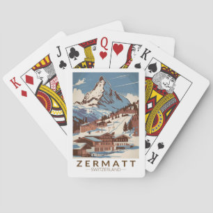 Zermatt Zwitserland Illustratie Reizen Art Retro Pokerkaarten