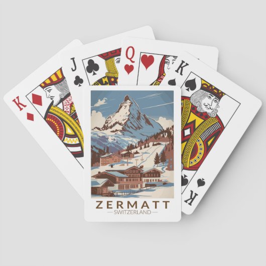 Zermatt Zwitserland Illustratie Reizen Art Retro Pokerkaarten (Achterkant)