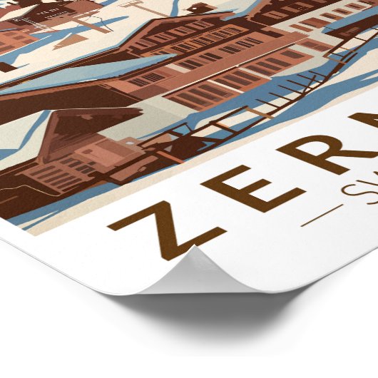 Zermatt Zwitserland Illustratie Reizen Art Retro Poster (Hoek)
