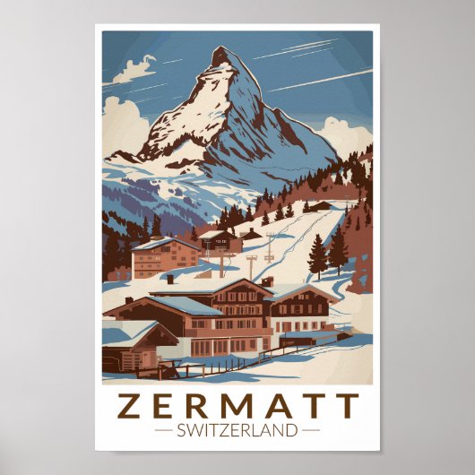 Zermatt Zwitserland Illustratie Reizen Art Retro Poster (Voorkant)