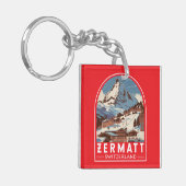 Zermatt Zwitserland Illustratie Reizen Art Retro Sleutelhanger (Voorkant Links)